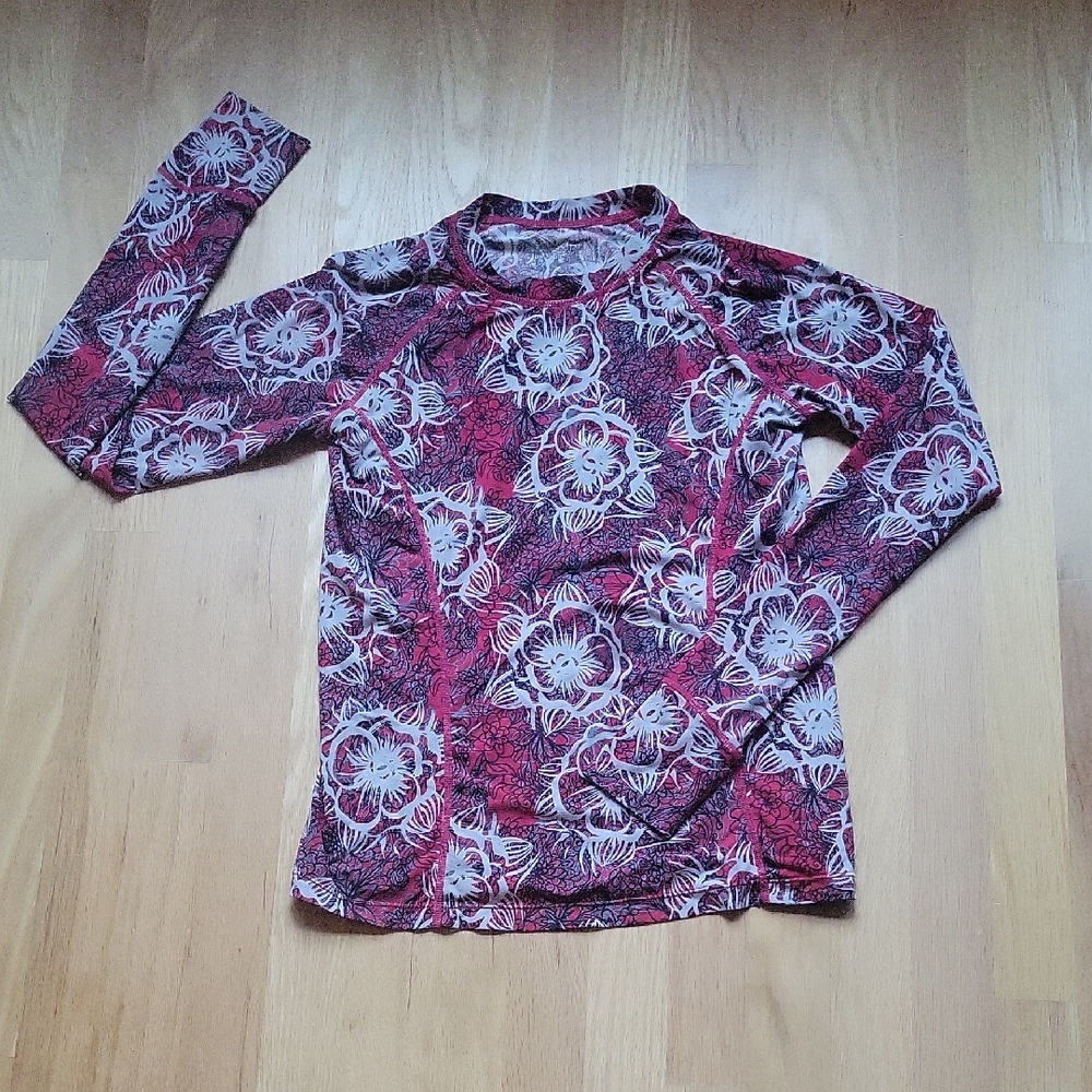 Women's Red and White Floral Running Top